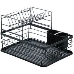 Home Nature Wohnkonzept Geschirrabtropfgestell Küchen Abtropfkorb schwarz Geschirrständer Metall zweistöckig Küchen Organizer Spülbecken Ablage 43 cm