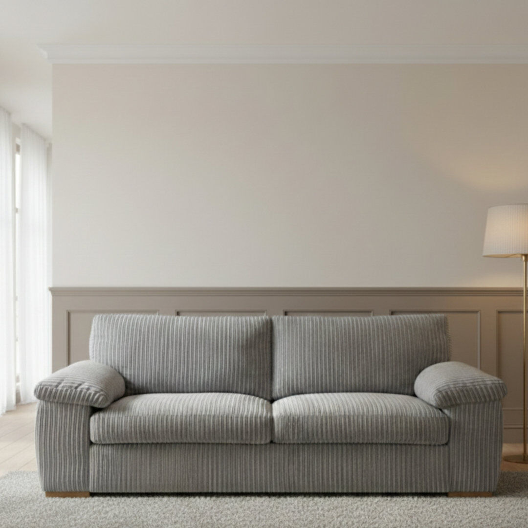 17 Stories 3 Seater Corduroy Sofa Grey 90cm H X 190cm W X 90cm D