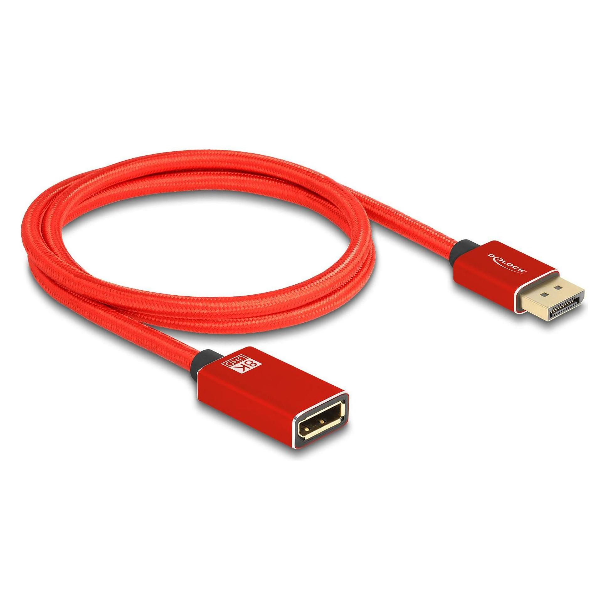 Delock DisplayPort Verlängerungskabel 8K 60 Hz 1 m rot Metal (1 m) (81081)
