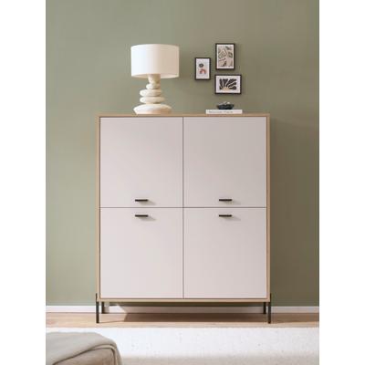 Highboard HOME AFFAIRE "Fredericia, Hochkommode, modernder Stauraum in Kaschmir", beige (eiche cremona toro, kaschmir), B:115cm H:140cm T:40cm, Holzwerkstoff, Sideboards, Highboard, zeitlos, schwarze Metallgriffe und -füße, ausreichend Stauraum