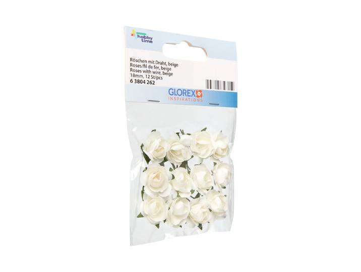 Glorex Röschen mit Draht Beige 18 mm 12 Stück
