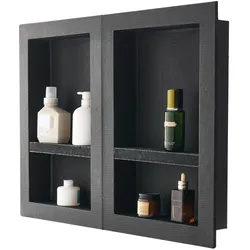 VEVOR Duschnische, 40,6 x 61 cm + 40,6 x 61 cm Wandnische mit beweglichem Regal, 10,2 cm dicker moderner Seifen- & Shampoo-Aufbewahrungs-Organizer, schwarz für Badezimmerdusche