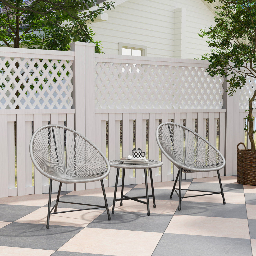 World Menagerie Outsunny 3 Pieces Rattan Bistro Set with Acapulco Chairs for Patio Black/Grey 2
