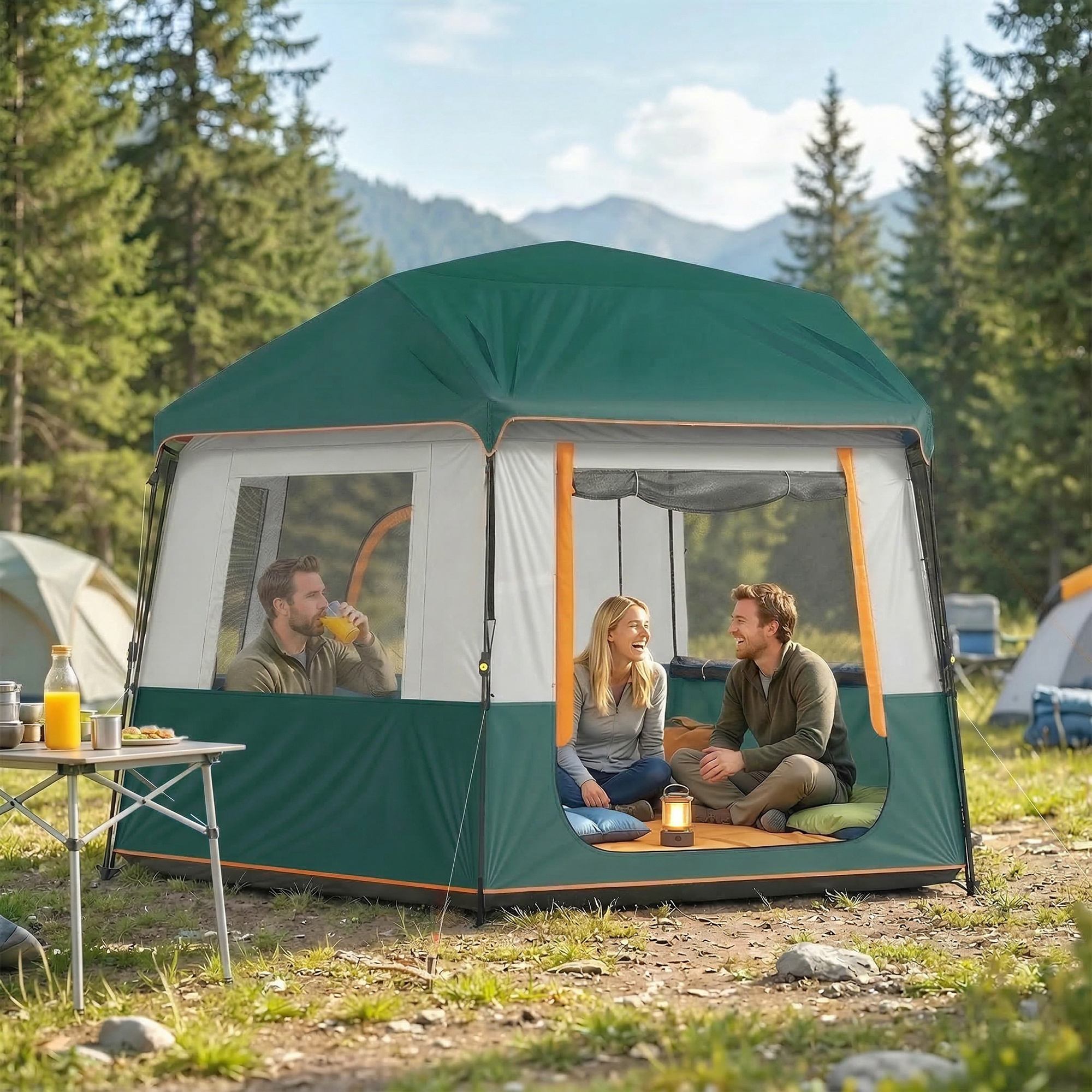 Outsunny Tenda campeggio 4-6 persone impermeabile 3000 mm con copertura UV30+, Verde   Aosom Italy