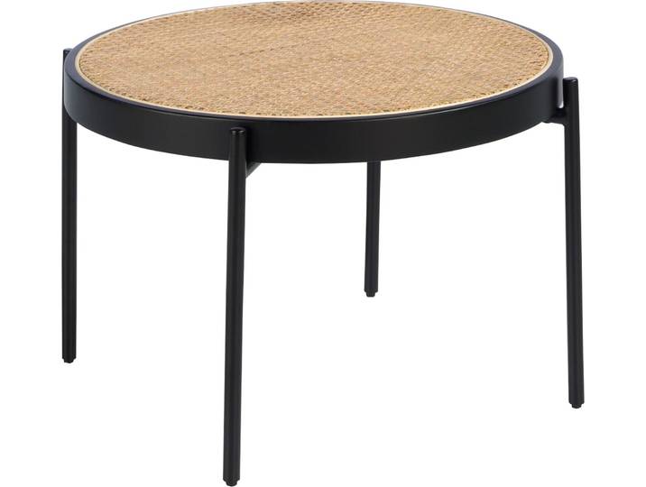 Angel Cerdá Runder Couchtisch aus Rattan, schwarzem Holz und schwarzem Stahl 2111