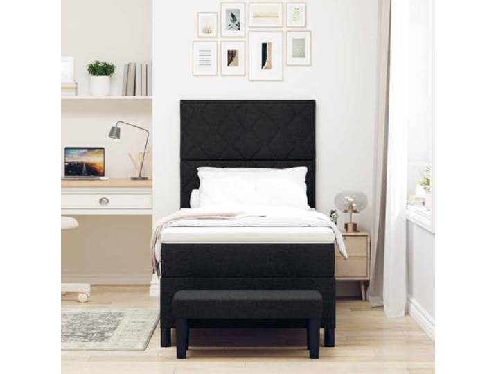 KTHLBRH Boxspringbett mit Kopfteil schwarz 100 x 200 cm Stoff Holzkonstruktion, mittlere Matratze, verstellbares Kopfteil mit 2 Ebenen, Tragkraft 280 kg