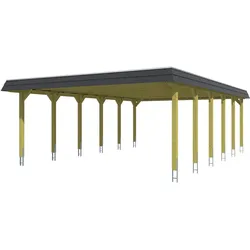 Skan Holz Walmdach Carport-585x893-Blende schwarz-imprägniert (farblich unbehandelt) Holzcarport