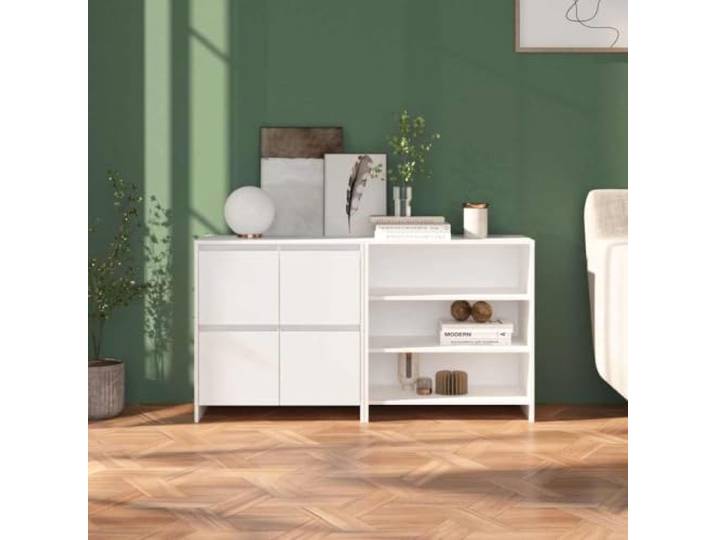 HEFZGDB 2-TLG. Sideboard Weiß Holzwerkstoff: Praktisches Sideboard Set zur Aufbewahrung mit Beistellschrank Set Stauraum für Ihr Wohnzimmer aus Holzwerkstoff