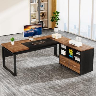 BLUEBELL "63"" L-Shaped Executive Desk with Reversible File Cabinet Office Desk with Storage Drawers"