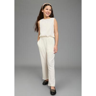 Overall KIDSWORLD "Modisches One-Piece", Mädchen, Gr. 128, N-Gr, weiß, Jersey, Obermaterial: 98% Polyester, 2% Elasthan, unifarben, lässig geschnitten lang, Rundhals, Overalls Overall, unifarbene Optik, Jersey-Material, vielseitig einsetzbar