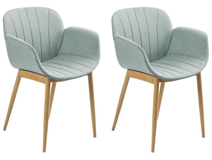 BELIANI Esszimmerstuhl 2er Set Mintgrün Stoff mit Armlehnen Schwarzen Metallbeinen Retro-Design Wohnzimmer Essbereich Flur Diele Ausstattung Möbel