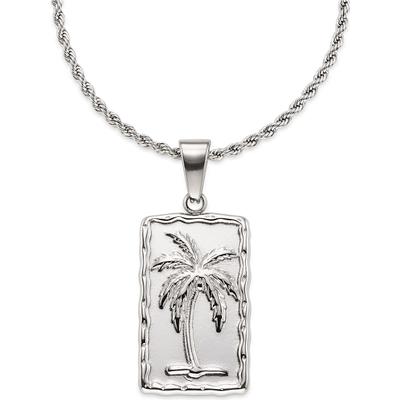 Kette mit Anhänger FIRETTI "Edelstahlkette mit Palmen-Design-Platte", silber (edelstahlfarben), Halsketten, Damen, Edelstahl, L: 60 B: 1,3mm, B:1,3mm