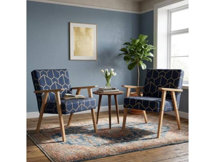 Family Meble 2er-Set Sessel Soler Design – 2 Retro-Sessel im Vintage-Stil mit Stoff-Bezug – Blau · 2