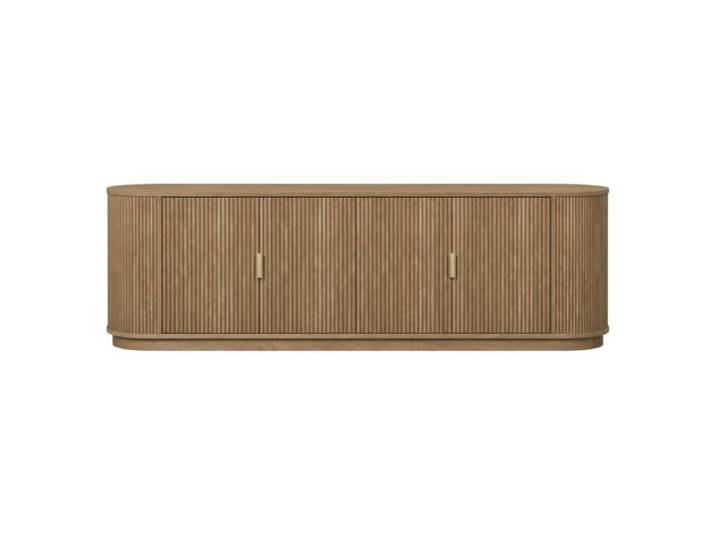 CALICOSY - Meuble TV 4 portes effet chêne façades lames arrondies L160 cm - ACHILLE - Bois clair