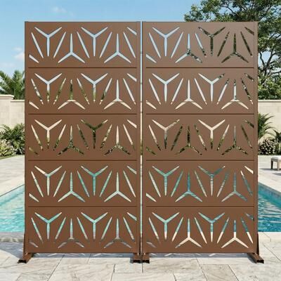 Lirago 2Pcs Outdoor Freestanding Metal Privacy Screen Decorative Partition Panel for Patio Garden Balcony