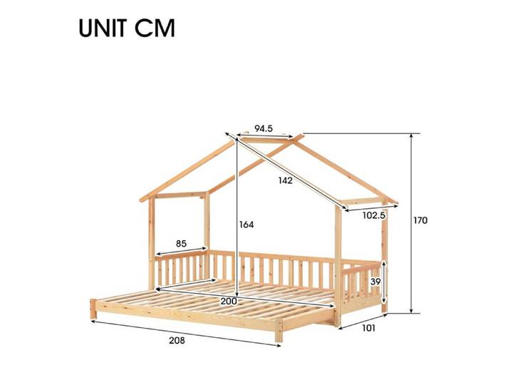 Lit cabane extensible lit de maison lit d'enfant lit de jour lit simple et double bois massif pur naturel (20