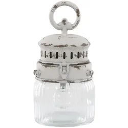 Chic Antique Französische Stalllaterne inkl. Birne & Timer weiß, H22, Ø11 cm