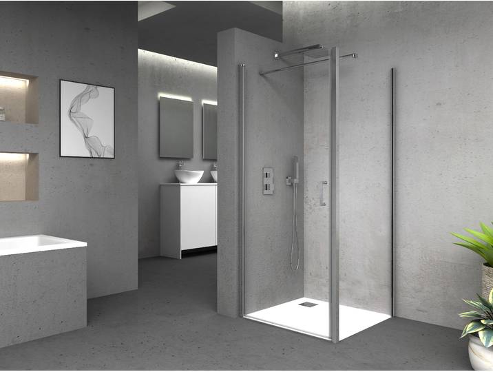 Dusch-Schwingtür MARWELL BRIGHT 80 , silber (weiß, neutral), B:80cm H:195cm, Duschtüren, Dusch-Schwingtür, seitenverkehrt aufbaubar, hochwertige Aluminiumprofile