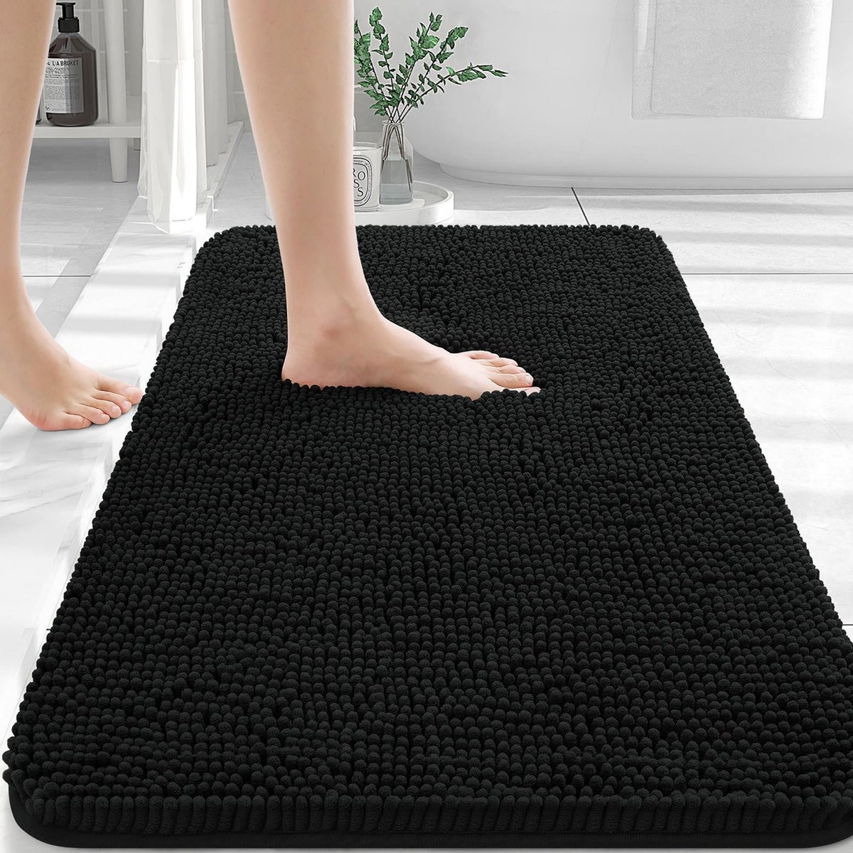 Homaxy Antislip Badmat - Absorberende Chenille Douchemat - Zwart - 61 x 91 cm