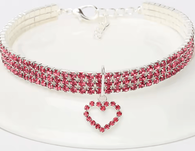Inspire Curations Luxury Rhinestone Pet Collar Necklace For Cats & Small Dogs love Collar Pink s