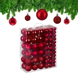 Relaxdays Weihnachtskugeln 138er Set Rot,Silber