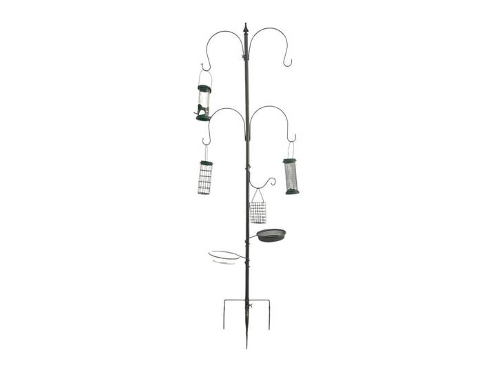 Relaxdays Vogelfutterstation Schwarz 6-in-1 Stahl, Metall, 55.9x231x5 cm, Dekoration, Gartendeko