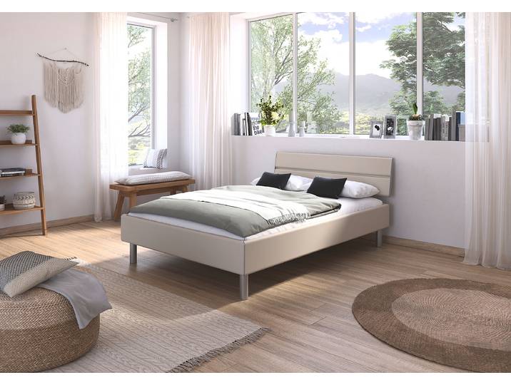 Bettgestell Mavi 140 x 200cm Spanplatte, lackiert Beige/Kaschmir