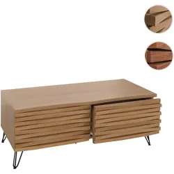 Couchtisch HWC-M49, Wohnzimmertisch Tisch, 3D-Design 2 Schubladen MDF Metall 46x110x55cm ~ natur