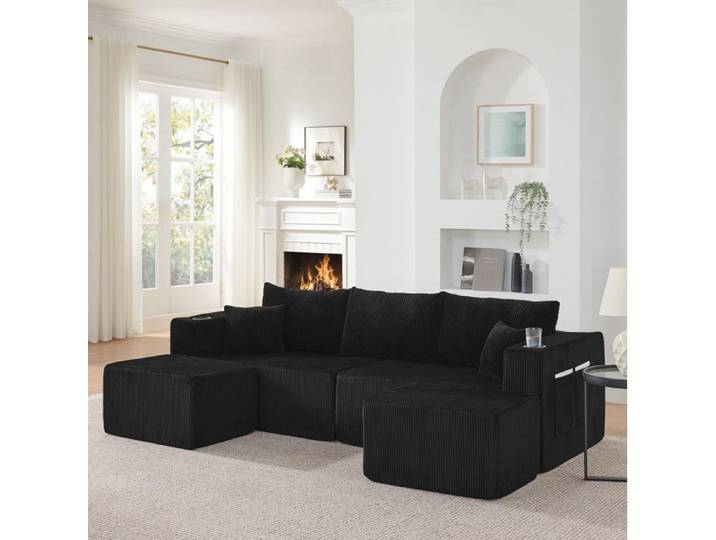 VUENOR Canapé d'angle modulable 3 places noir 230x138x75 cm – ottomans mobiles