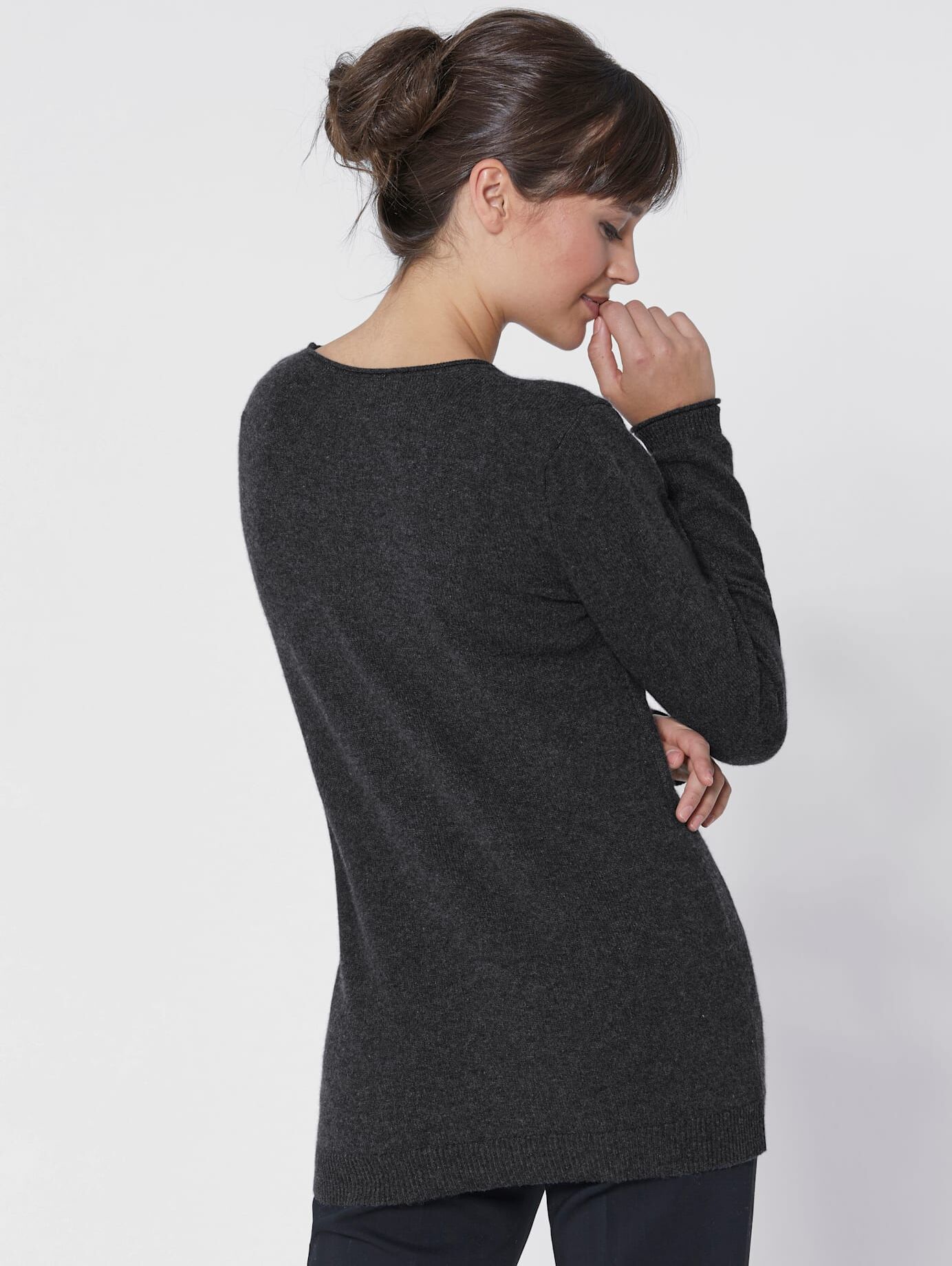Kaschmirpullover "Kaschmir-Pullover", Damen, Gr. 36/38, grau (anthrazit, meliert), 100% Kaschmir, meliert, unifarben, figurumspielend, Pullover Kaschmirpullover anthrazit, meliert 36/38