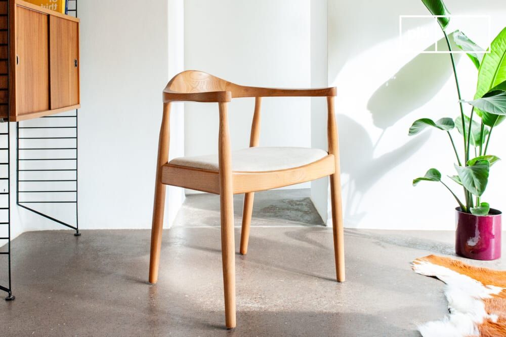PIB Chaise scandinave en orme massif clair Beige 46x75x42cm