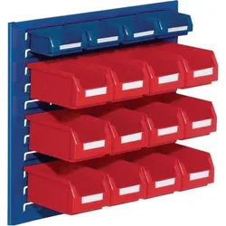 Rasterplan, Zubehör Lagereinrichtung, Sichtlagerkastenset H450xB500xT250mm Stahlblech/Polyethylen Kunststoffbeschichtung blau + rot 12...