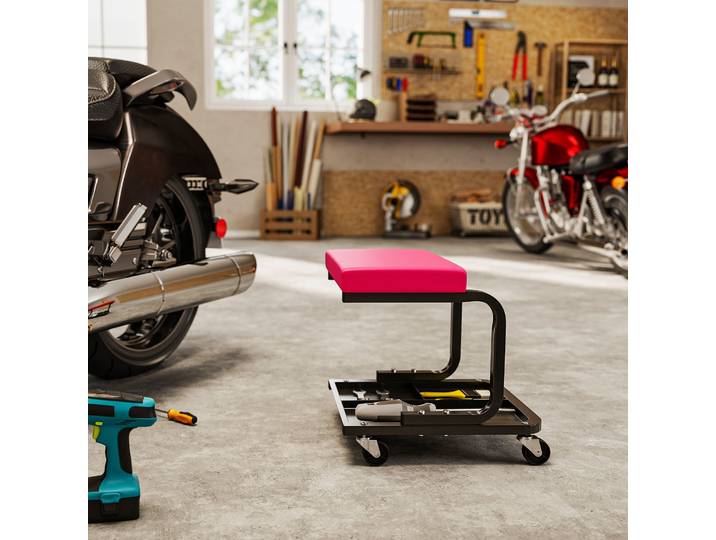 HOMCOM Tabouret Atelier Mobile 135kg Roulettes Rouge