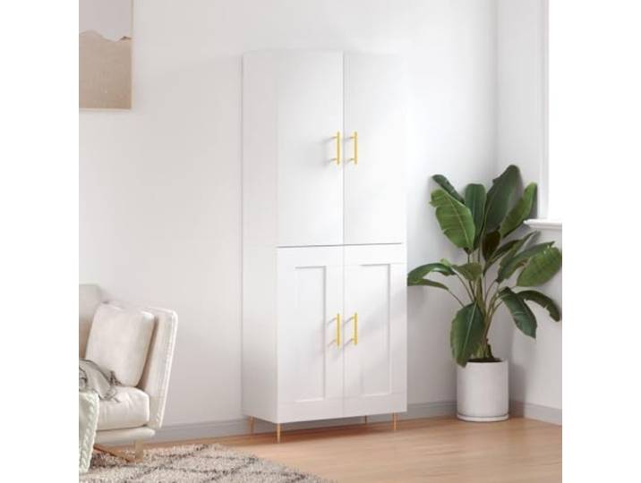 HEFZGDB Highboard Weiß mit Wandhalterung zur Sicherheit, modernes Design Schrank für Wohnzimmer mit viel Stauraum, Aufbewahrungsschrank mit Metallfüßen aus Holzwerkstoff langlebig