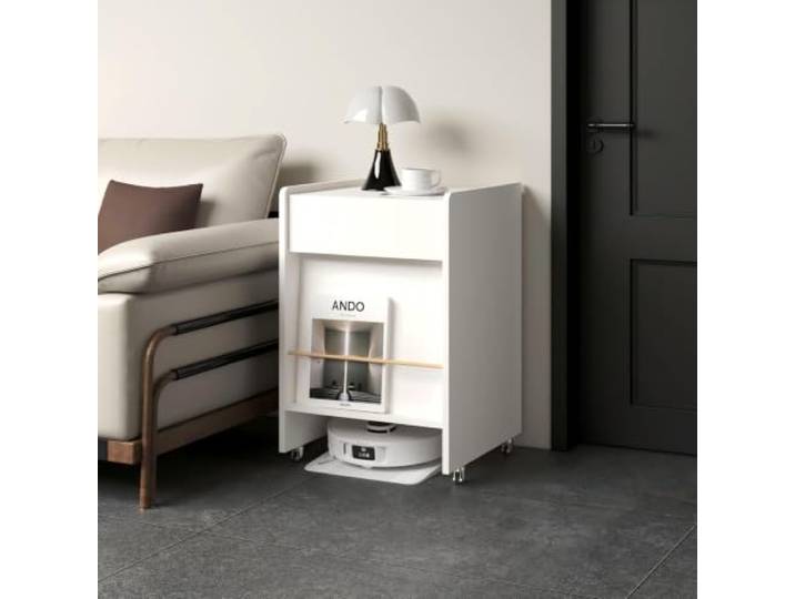 Versteckter Schrank für Saugroboter – mit Rollen und Türen Schrank zur Unterbringung Von Saugrobotern, Minimalistischer Beistelltisch für Wohnzimmer Oder Eingangsbereich(White)