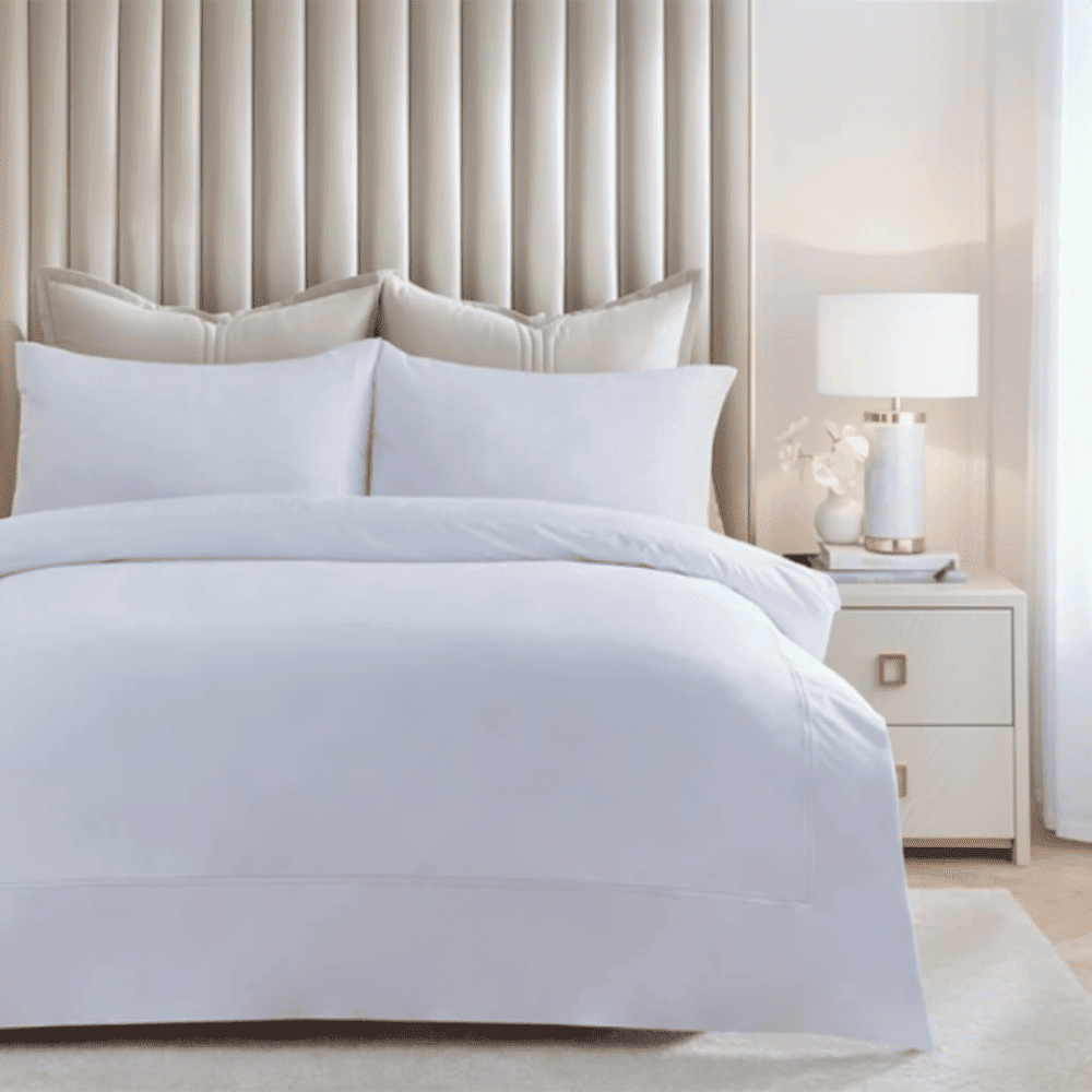 Meghan White Embroidered Double Stitch Detail Duvet Set, Double