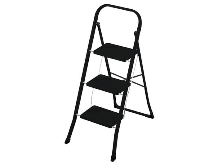 Rijoka Inklapbare huishoudladder, 3 treden, inklapbaar, staal, antislip, belastbaar tot 150 kg, zwart