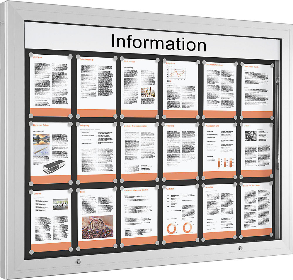kaiserkraft Schaukasten, Türöffnung 90° nach oben, für Format DIN A0, Rückwand anthrazitgrau