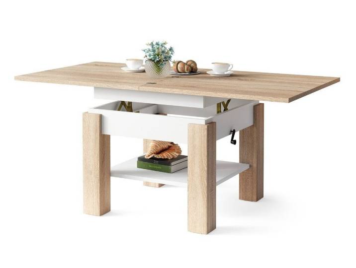 designimpex Couchtisch Design Cleo stufenlos höhenverstellbar aufklappbar Esstisch