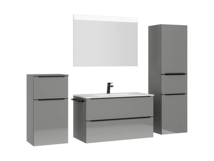 Nobilia Badezimmer, Schieferfarben, Holzwerkstoff, 5-teilig, 4 Fächer, 2 Schublade(n),2 Schublade(n) Schubladen, 191 cm, Goldenes M, Made in Germany, Griffeauswahl, hängend, Zusatzausstattung erhältlich, Typenvielfalt, Badezimmer, Badmöbelsets & -serien, Badmöbelset