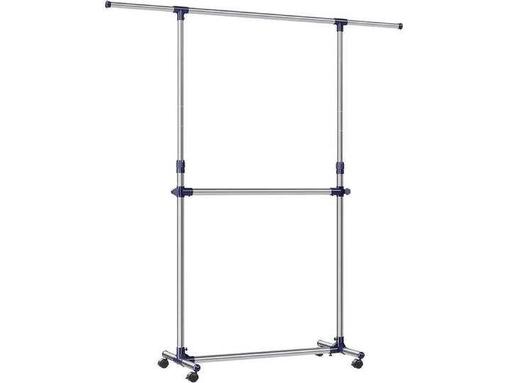 Portant à Vêtements Double Barre Porte-manteau Porte-vêtements Hauteur 2 barres verticalement alignées Argent + Bleu