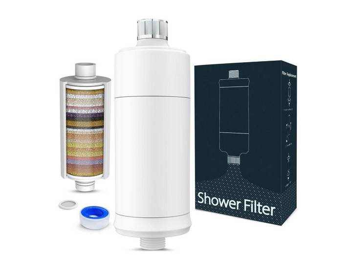 Duschfilter 32-Stufen-Filter mit 20.000 L Kapazität, Weiß, Kunststoff, 12.5x6.5x18.7 cm, Badezimmer, Baden & Duschen, Duschköpfe & Duschschläuche