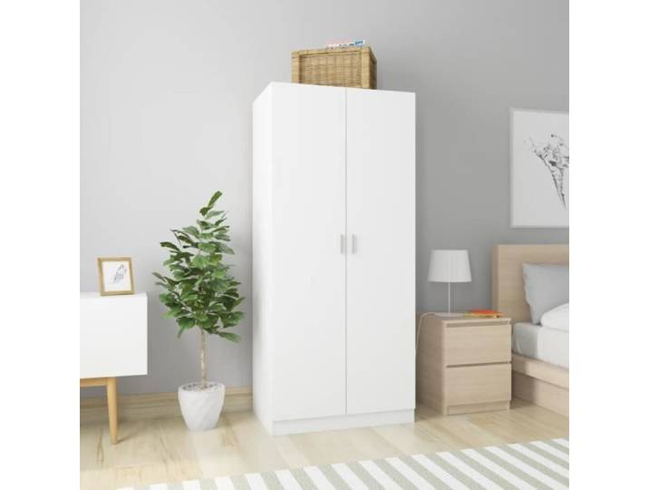 Armoire de Chambre LUXE&Luxueuse - Style Contemporain - Blanc - 2 portes - Penderie intégrée