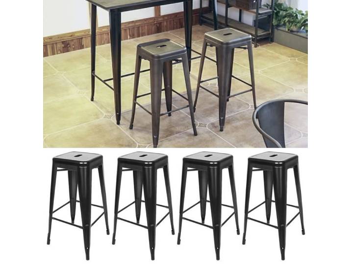 Tabouret de bar haut SUPFINE - Lot de 4 - Capacité de charge 150 kg - Style industriel rétro
