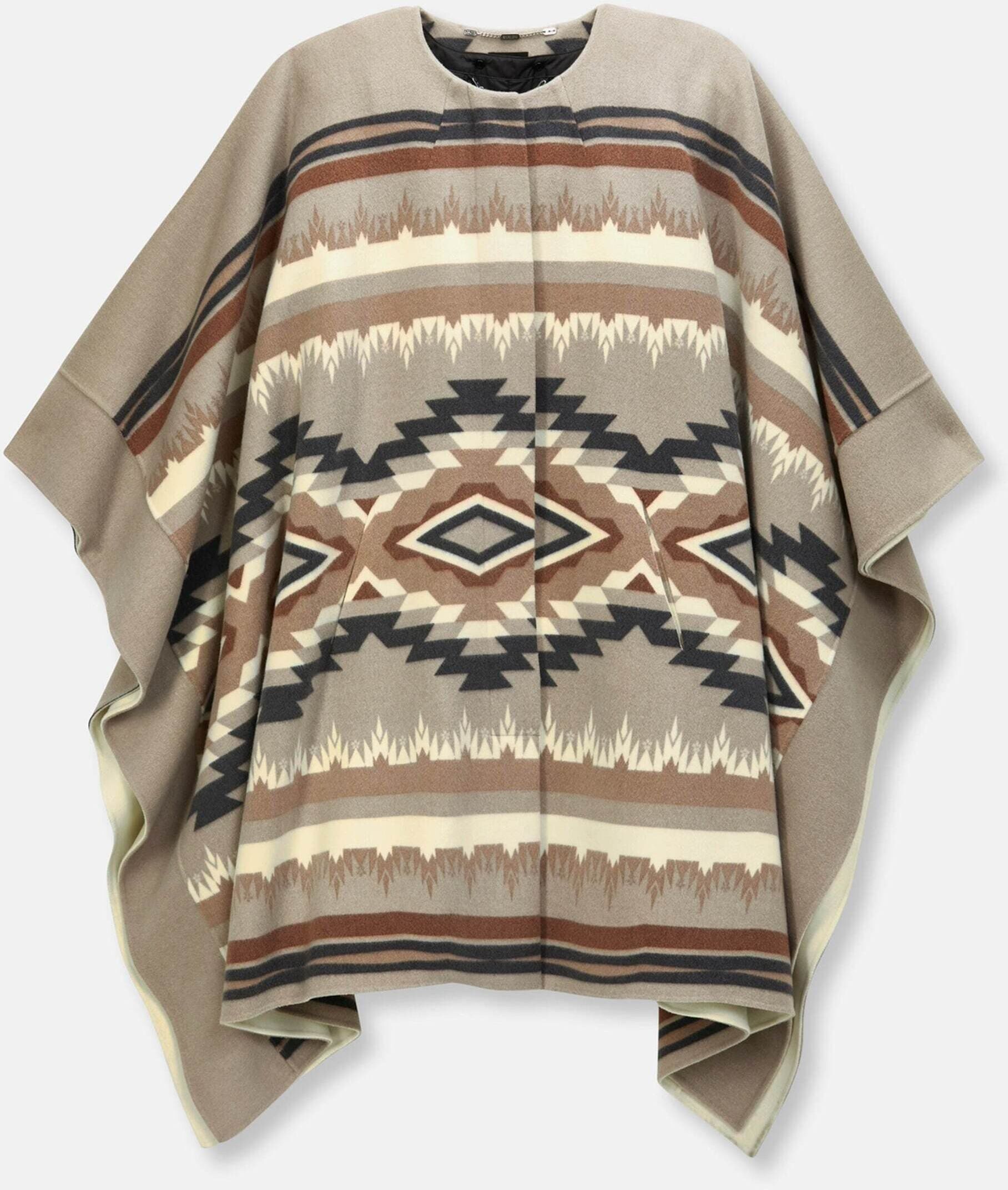 Cape MADELEINE "Cape Doubleface-Cape mit Innenweste", Damen, Gr. 40, beige (cappuccino, multicolor), Obermaterial: 80% Wolle WO. 20% Polyamid PA., Modern, Jacken Cape