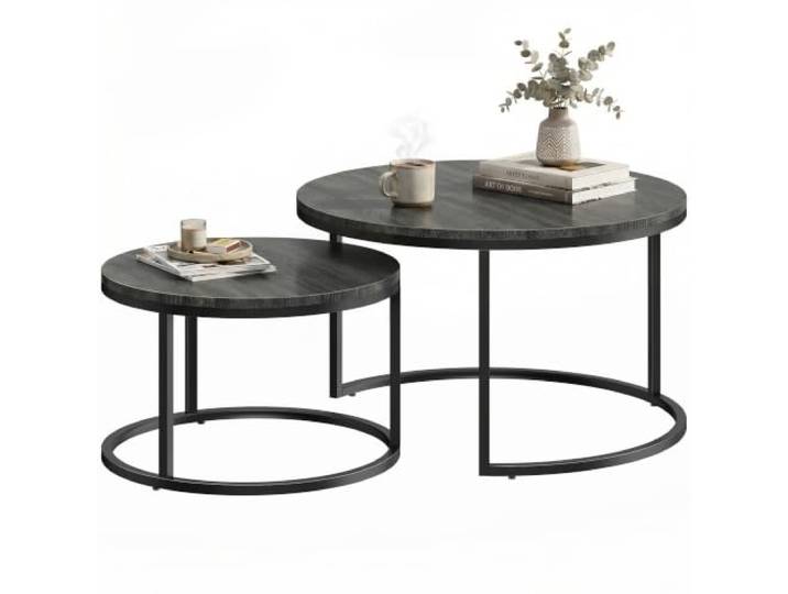 HOMCOM Couchtisch rund 2er Set Stapelbarer 78,5 x 78,5 x 46,5 cm Schwarz