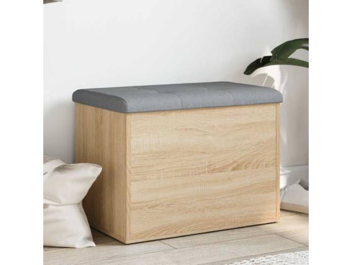 Aufbewahrungsbank Sonoma-Eiche Holzwerkstoff mit Sitzkissen 62x42x45 cm Stauraum, Sitzkomfort, Sonoma-Eiche, Holzwerkstoff, Flur, Wohnzimmer, 110 kg Belastbarkeit