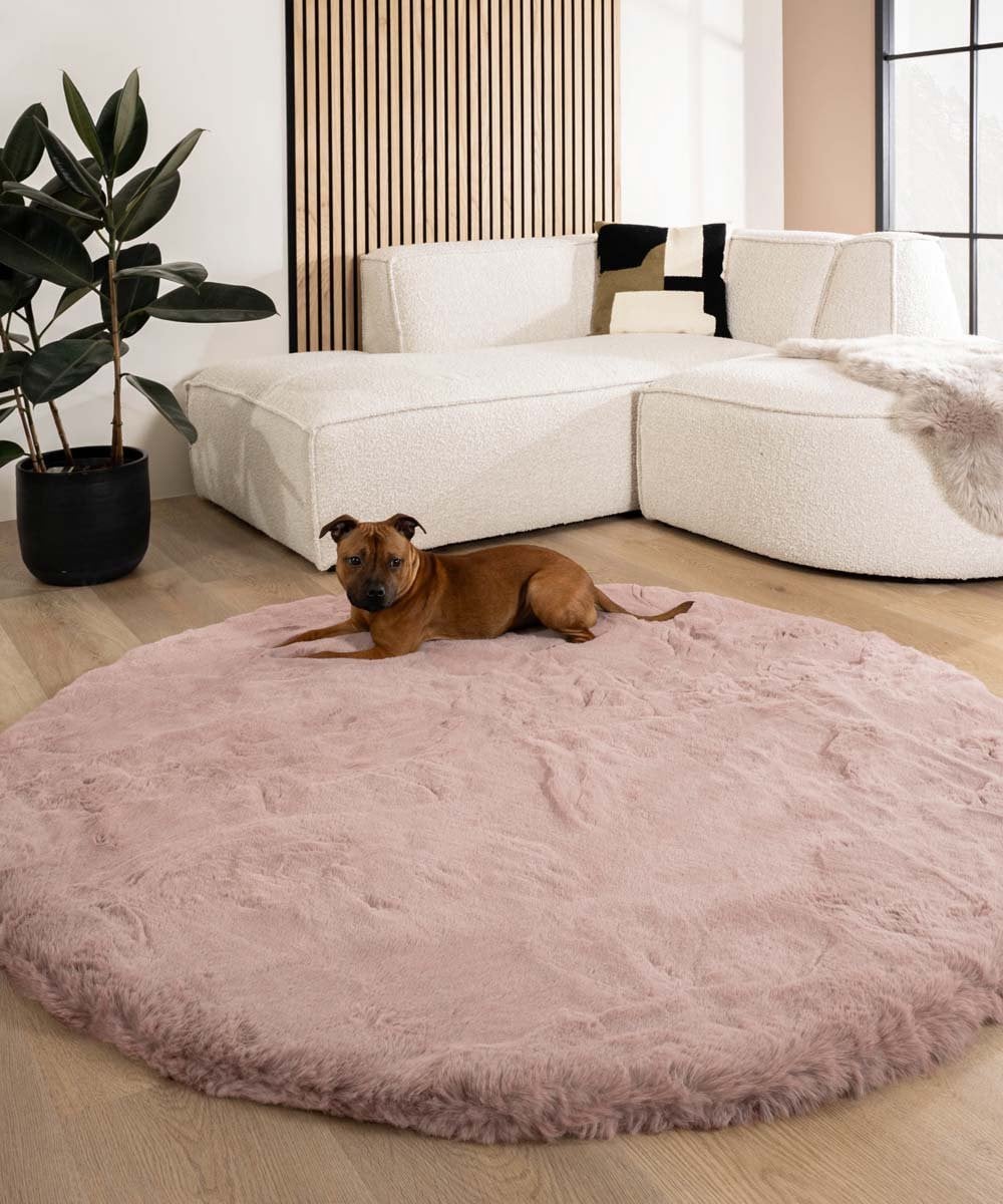 Tapeso Fluffy vloerkleed rond - Roze - Diameter: 160 cm