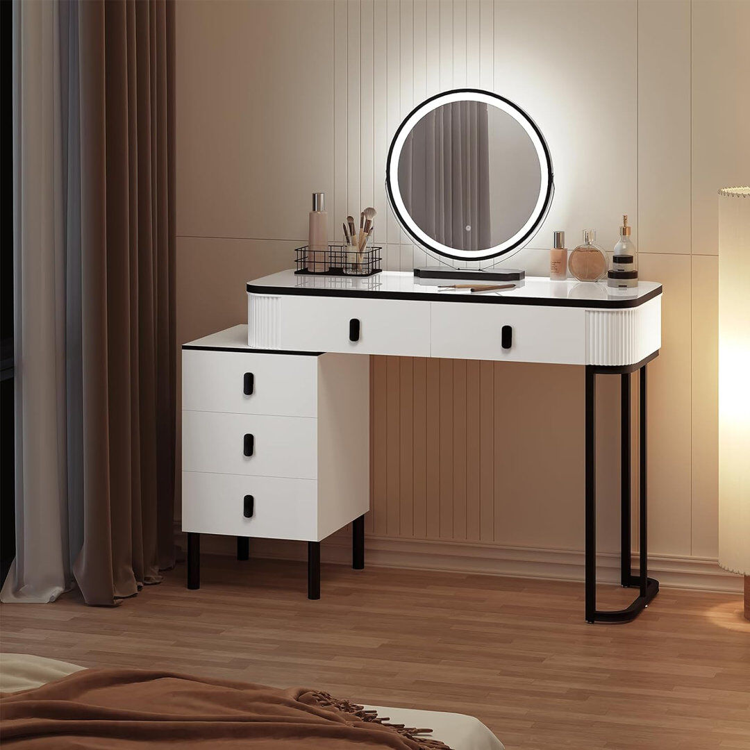 Metro Dressing Table with Mirror Black/White 126cm H X 100cm W X 40cm D