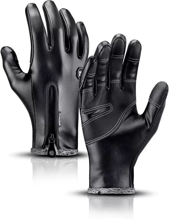 INF Winddichte, warme Fahrradhandschuhe - PU-Leder Thermohandschuhe für Motorrad, E-Bike XL